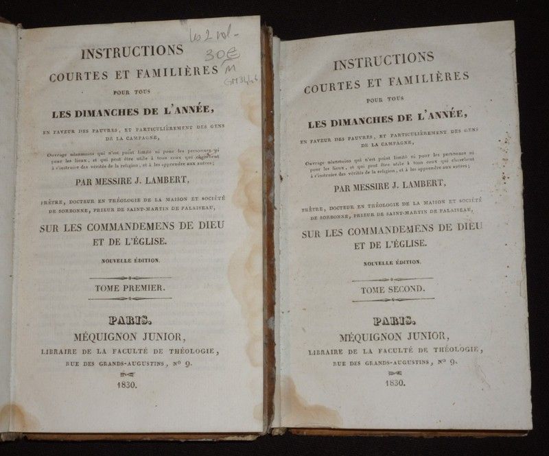 Instructions courtes et familières pour tous les dimanches de l'année, en faveur des pauvres, et particulièrement des gens de la campagne (Tomes 1 et 2)