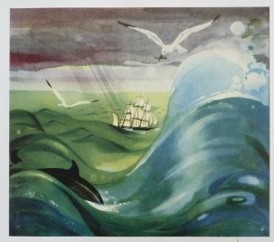 Illustration de Jean-Adrien Mercier : Navire dans une mer agitée (Le Rêve de Jean-François)