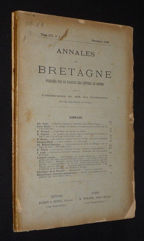 Annales de Bretagne, Tome XVI - n°1, novembre 1900