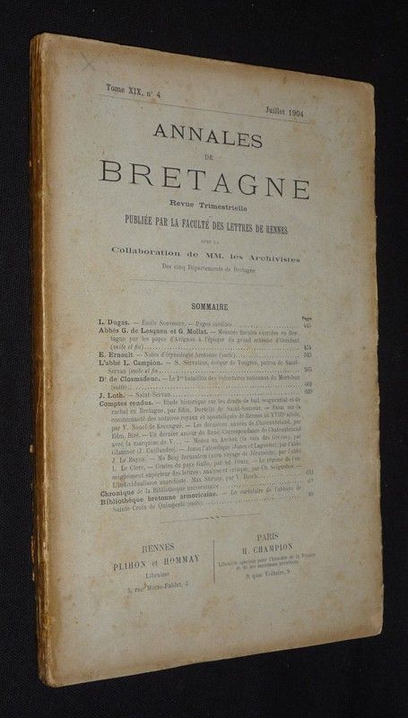 Annales de Bretagne, Tome XIX - n°4, juillet 1904