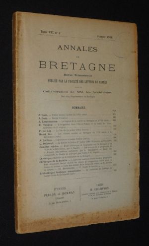 Annales de Bretagne, Tome XXI - n°2, janvier 1906