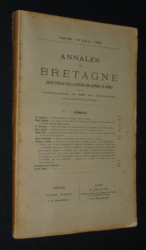 Annales de Bretagne, Tome XLI, n°3 et 4 - 1934