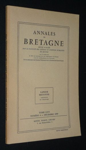 Annales de Bretagne, Tome LXVI, n°4 - décembre 1959