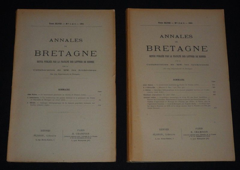 Annales de Bretagne, Tome XLI, n°1 et 2 + n°3 et 4 - 1938