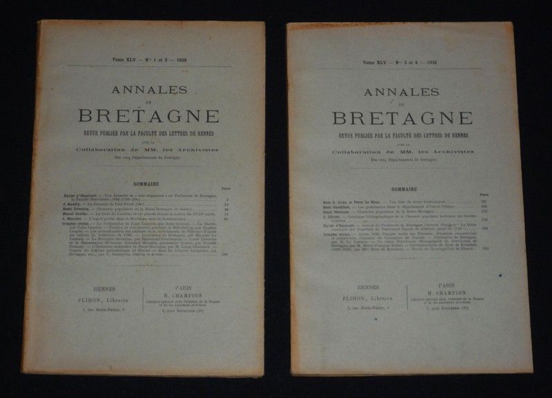 Annales de Bretagne, Tome XLVIII, n°1 et 2 + n°3 et 4 - 1941