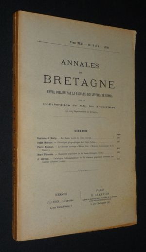 Annales de Bretagne, Tome XLVI, n°3 et 4 - 1939
