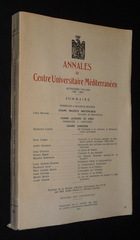 Annales du Centre Universitaire Méditerranéen, 15e volume (1961-1962)