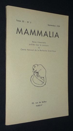 Mammalia, Tome 23 - N°3, septembre 1959