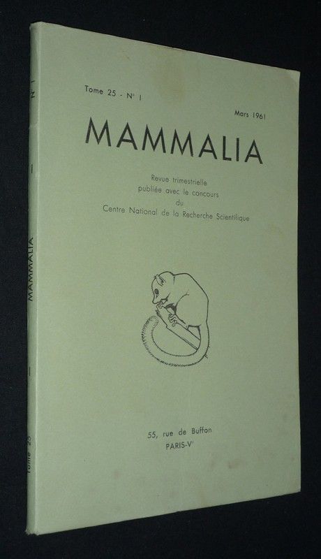 Mammalia, Tome 25 - N°1, mars 1961