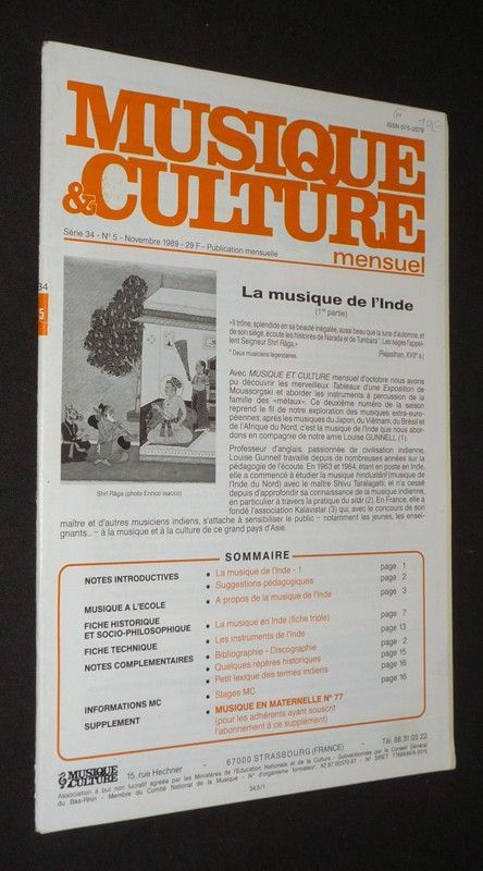 Musique et Culture (Série 34 - n°5 - novembre 1989) : La musique de l'Inde (1ere partie)