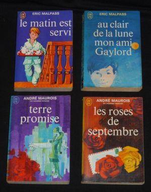 Lot de 4 romans - couvertures illustrées par Françoise Boudignon (éditions J'ai Lu) : Eric Malpass : Le Matin est servi - Au clair de la Lune mon a