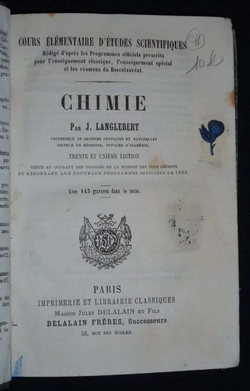 Cours élémentaire d'études scientifiques : Chimie
