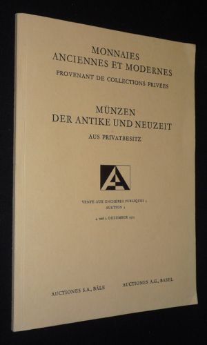 Monnaies anciennes et modernes provenant de collections privées / Münzen der Antike und Neuzeit aus Privatbesitz (4-5 décembre 1973)