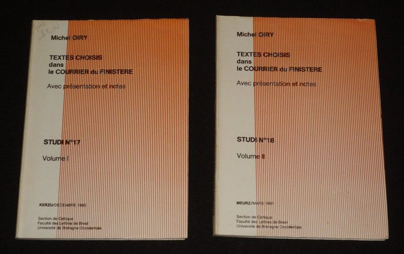 Textes choisis dans Le Courrier du Finistère, Vol. 1 et 2 - Studi N°17, Kerzu/Décembre 1980 et N°18, Meurz/Mars 1981