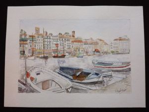 Aquarelle originale de Vaubourg : Port de Nice