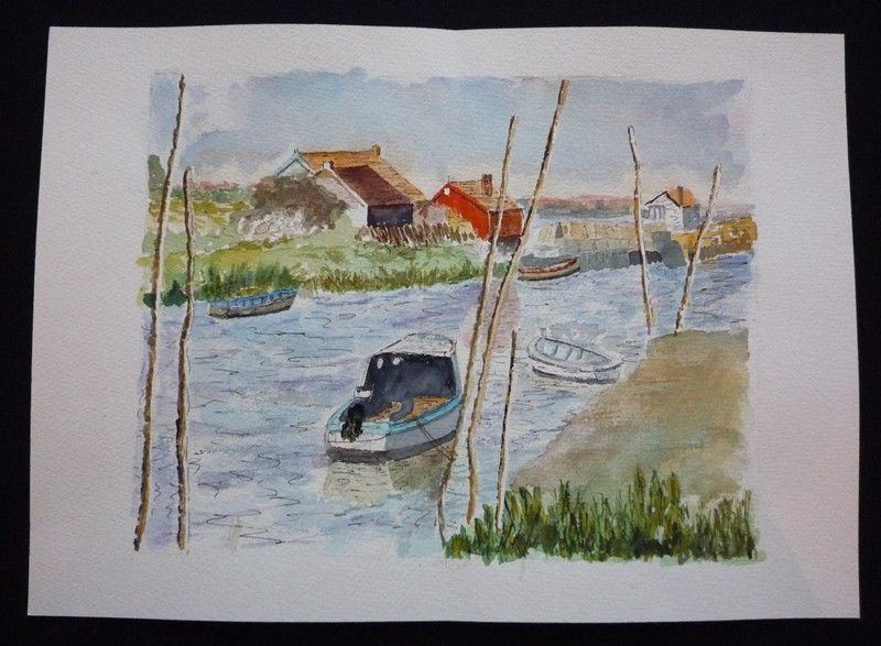 Aquarelle originale de Vaubourg : Paysage côtier