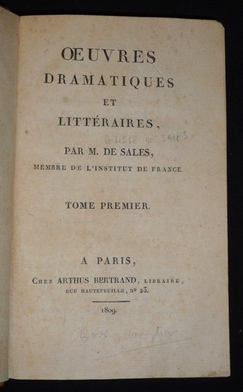 Oeuvres dramatiques et littéraires de Delisle de Sales (6 tomes en 3 volumes)