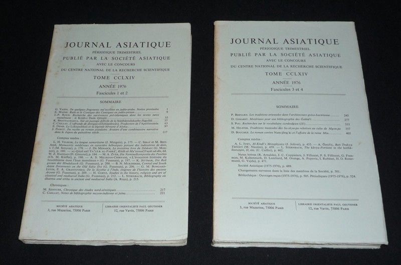 Journal asiatique, Tome CCLXIV, année 1976, Fascicules 1 et 2 & 3 et 4 (2 volumes)
