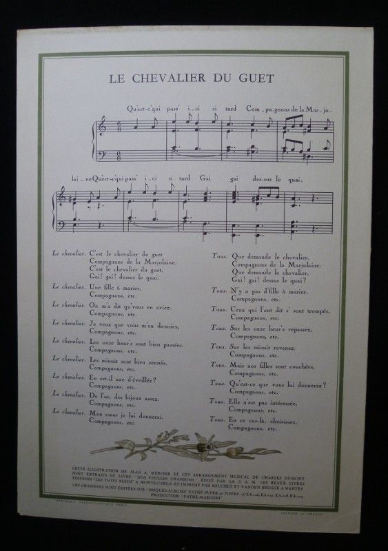 Compagnie Générale Transatlantique French Line. Nos vieilles chansons. Le Chevalier du guet (partition)