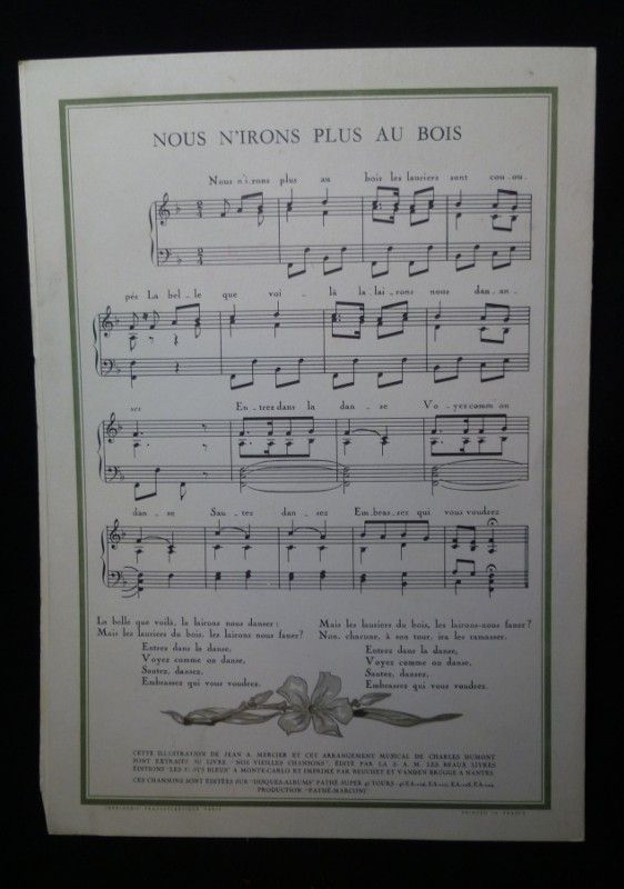 Compagnie Générale Transatlantique French Line. Nos vieilles chansons. Nous n'irons plus au bois (partition)