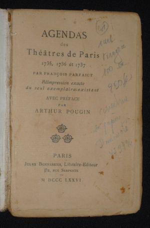 Agendas des théâtres de Paris 1735, 1736 et 1737