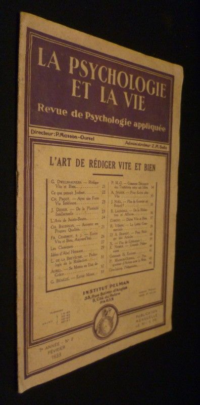 La psychologie et la vie n°2, 7e année, février 1933 : L'art de rédiger vite et bien