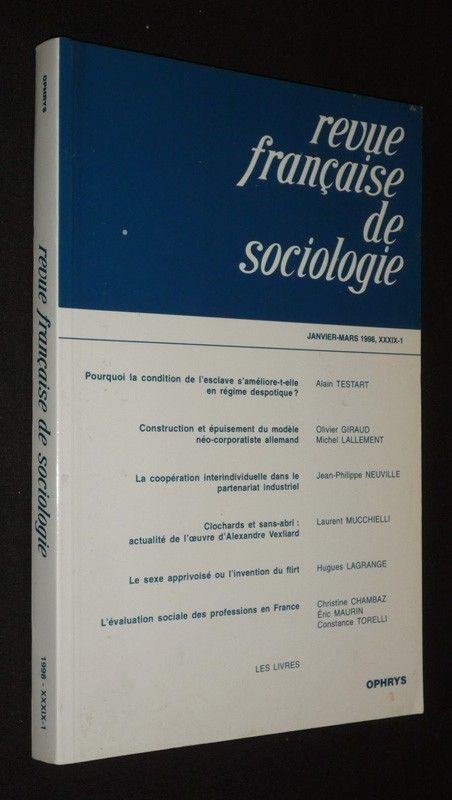 Revue française de sociologie (janvier-mars 1998, XXXIX-1)