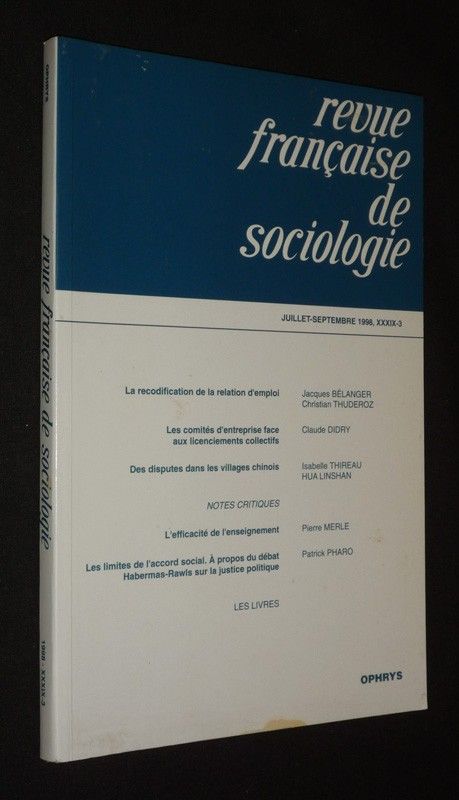 Revue française de sociologie (juillet-septembre 1998, XXXIX-3)