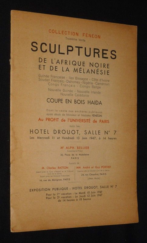 Collection Fénéon, 3e vente : Sculptures de l'Afrique Noire et de la Mélanésie - Coupe en bois Haida (Hôtel Drouot, 11 et 13 juin 1947)