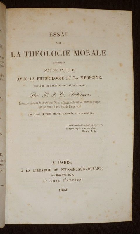 Essai sur la théologie morale considérée dans ses rapports avec la physiologie et la médecine