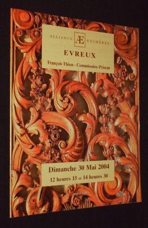 Alliance enchères : Timbres postes de collection, importants bijoux, objets d'art et de décoration, art déco, tableaux, faïences et porcelaines - tableaux anciens et modernes, mobilier, nombreux sièges (Evreux, 30 mai 2004)