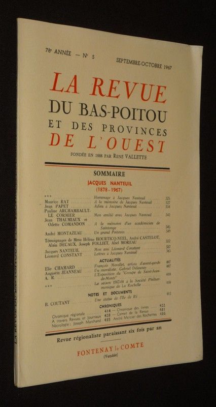 La Revue du Bas-Poitou et des provinces de l'Ouest (78e année - n°5, septembre-octobre 1967)