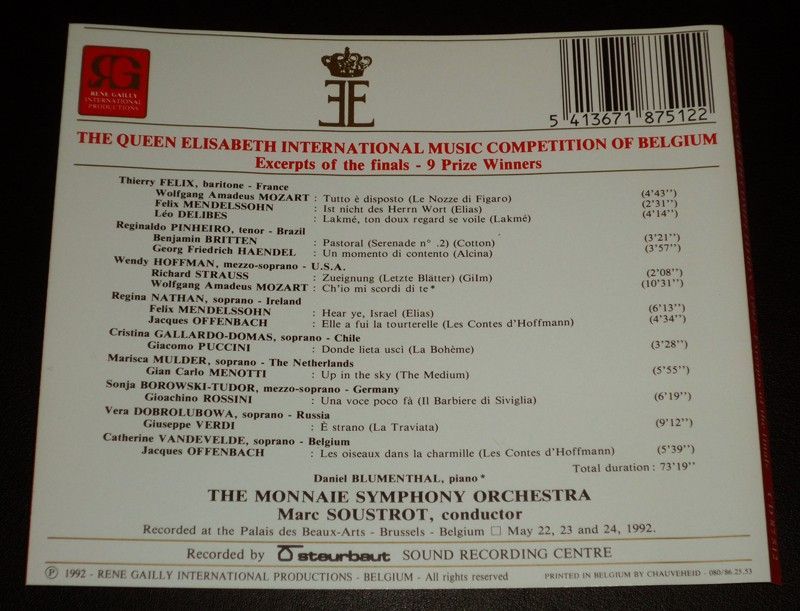 The Queen Elisabeth International Music Competition of Belgium - 1992 : Singing (CD)