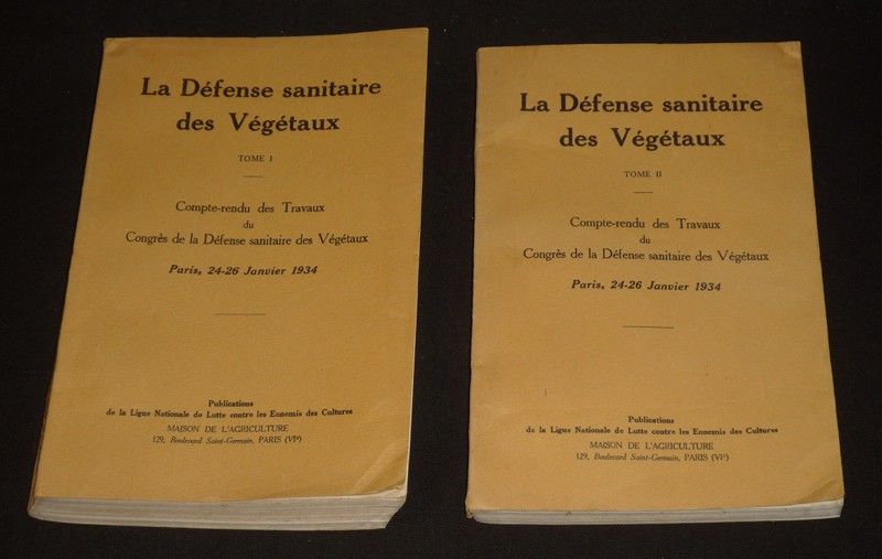 La Défense sanitaire des végétaux. Compte-rendu des Travaux du Congrès de la Défense sanitaire des Végétaux, Paris 24-26 janver 1934 (2 volumes)