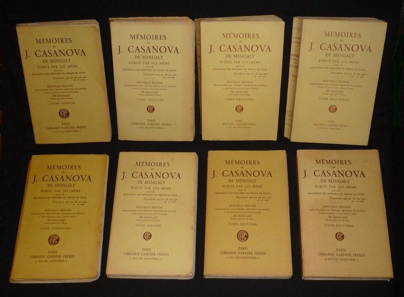 Mémoires de J. Casanova, écrits par lui-même, suivis de Fragments des Mémoires du Prince de Ligne (8 volumes)