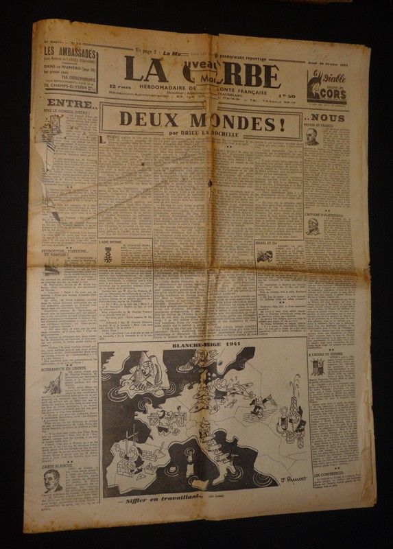 La Gerbe, hebdomadaire de la volonté française (2e année - n°33, 20 février 1941) : Deux mondes ! par Drieu La Rochelle