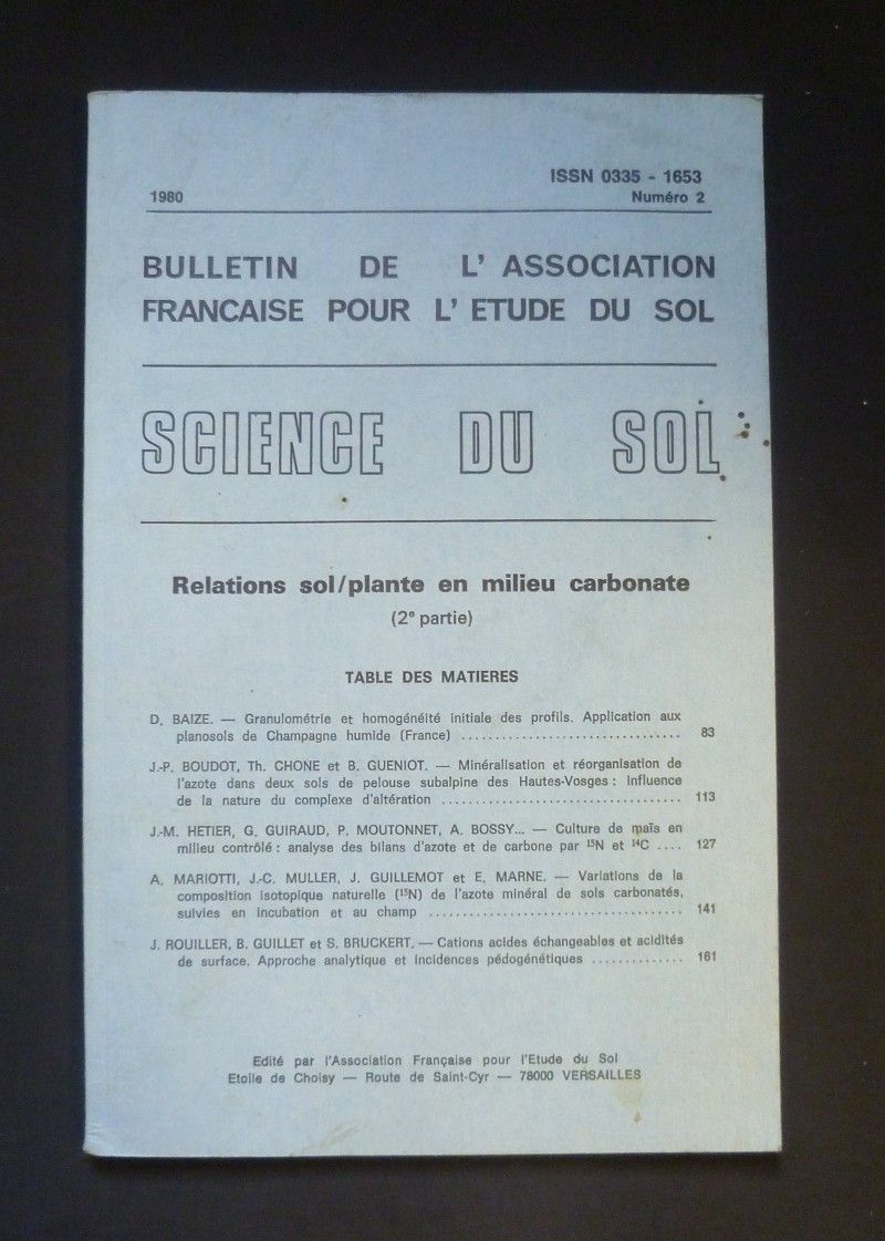 Bulletin de l'association française pour l'étude du sol - Science du sol - Relations sol/plante en milieu carbonaté (2eme partie)