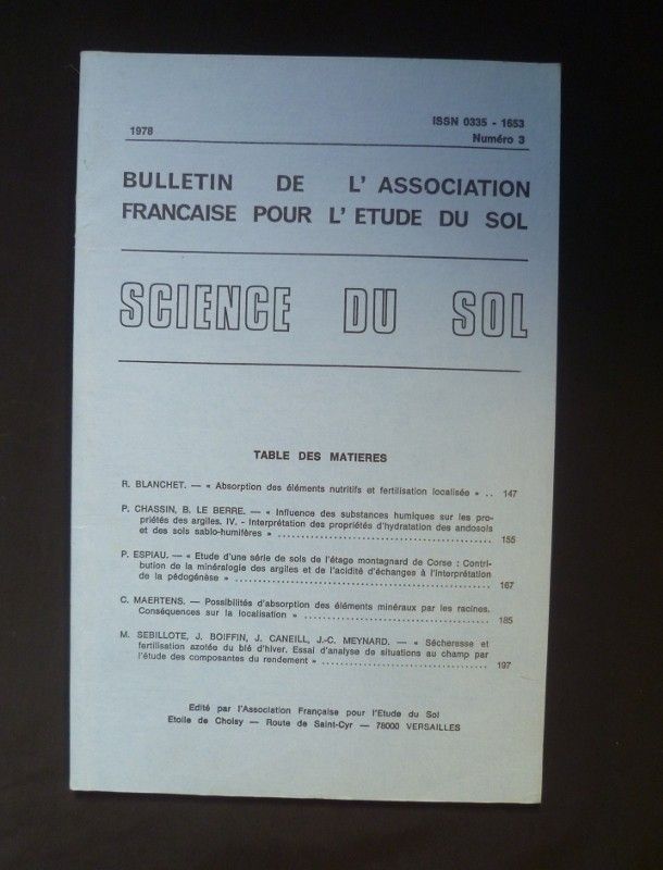 Bulletin de l'association française pour l'étude du sol - Science du sol -1978 numéro 3