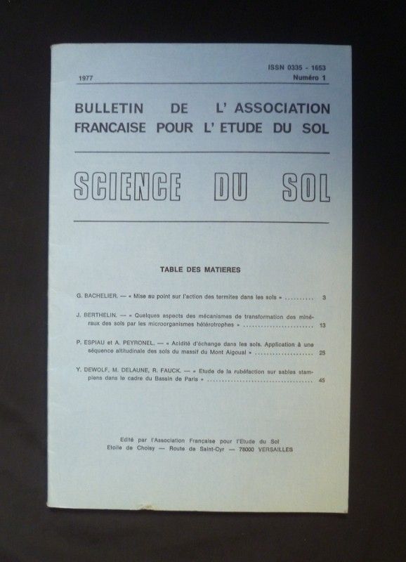 Bulletin de l'association française pour l'étude du sol - Science du sol -1977 numéro 1