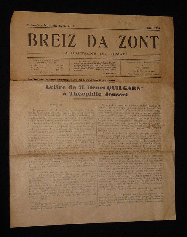 Breiz da zont. La Bretagne de demain (4e année - Nouvelle série, n°4, juin 1934)