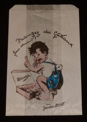 "Mangez des gâteaux plus souvent !" Sachet de boulangerie illustré d'après Germaine Bouret (14 x 22 cm)
