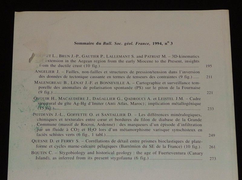 Bulletin de la Société géologique de France (Tome 165, n°3, 1994)