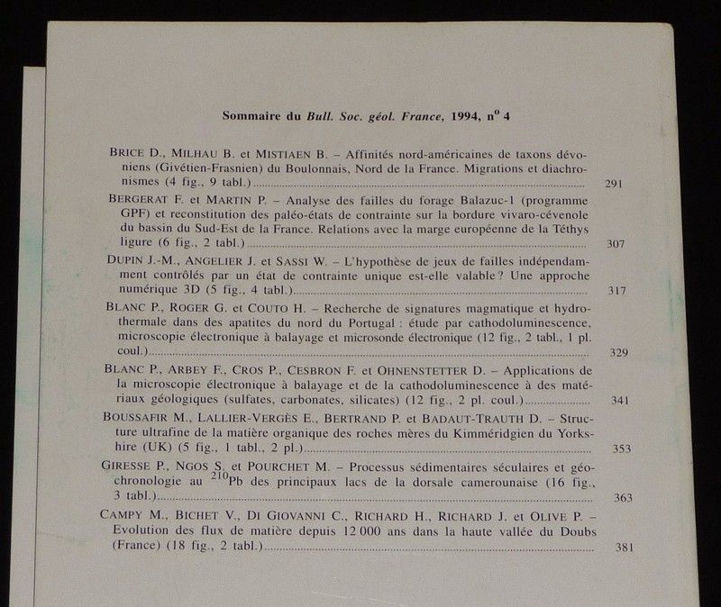 Bulletin de la Société géologique de France (Tome 165, n°4, 1994)