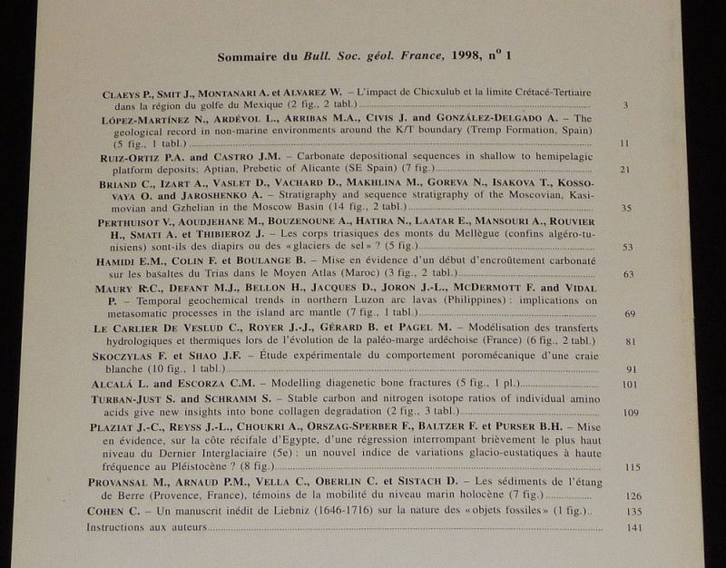 Bulletin de la Société géologique de France (Tome 169, n°1, 1998)