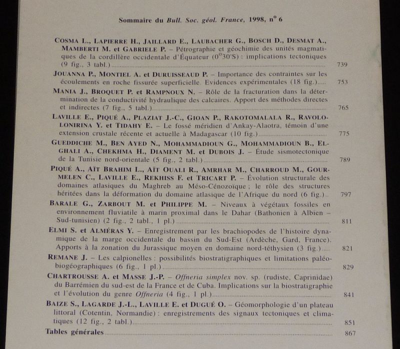 Bulletin de la Société géologique de France (Tome 169, n°6, 1998)