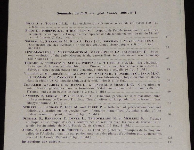 Bulletin de la Société géologique de France (Tome 172, n°1, 2001)