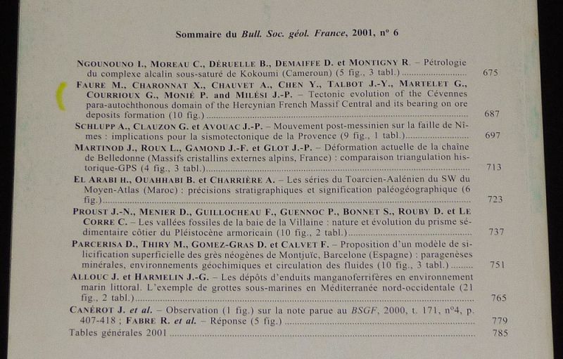 Bulletin de la Société géologique de France (Tome 172, n°6, 2001)
