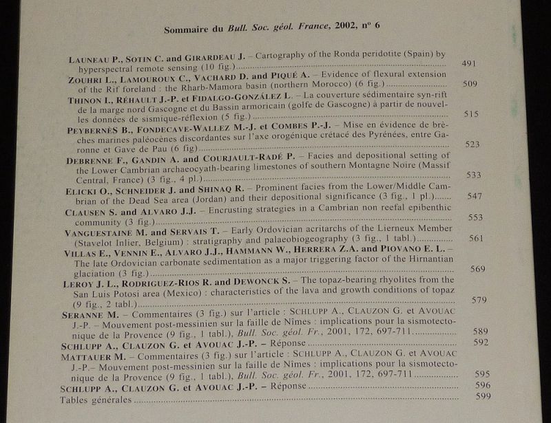 Bulletin de la Société géologique de France (Tome 173, n°6, 2002)
