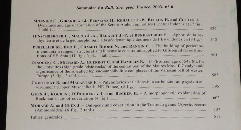 Bulletin de la Société géologique de France (Tome 174, n°6, 2003)