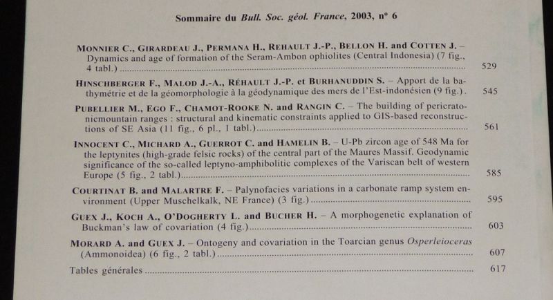 Bulletin de la Société géologique de France (Tome 174, n°6, 2003)